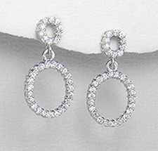 Sterling Silver Dangle Earrings CZ Double Halo Fancy Special Occasion 1" Long 3g