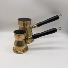 Vintage Brass Turkish Coffee Pots Cezve With Wood Handles x 2