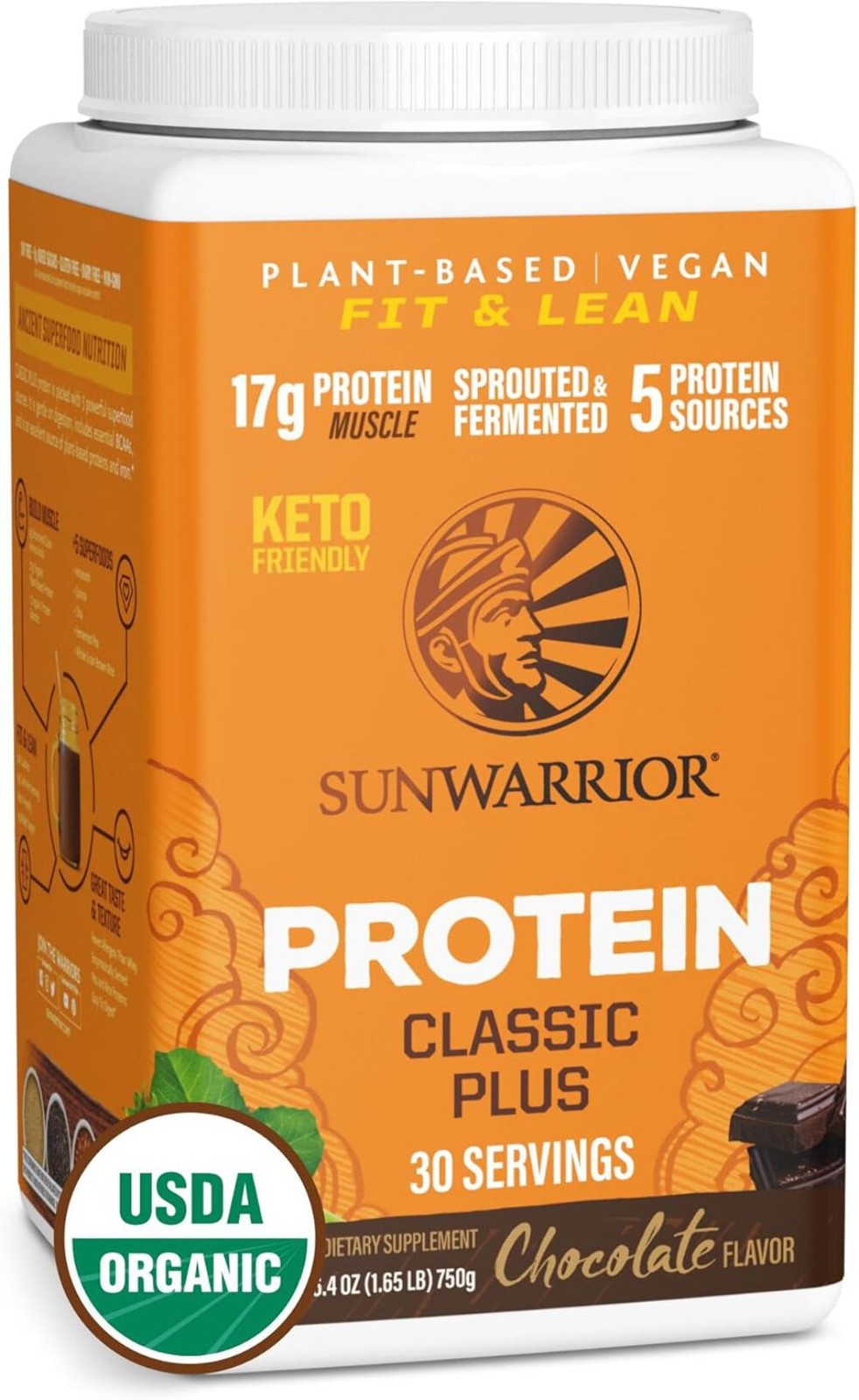 Sunwarrior Classic Plus Plant Protein, Organic Chocolate