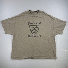 Fear of God Essentials University T-Shirt Men Medium Brown Crest Boxy Heavy Crew