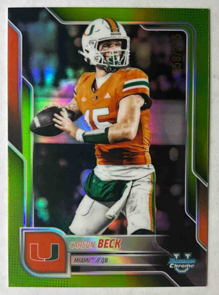 2025 Bowman Chrome U Carson Beck Lime Green Refractor /275 #138 Hurricanes