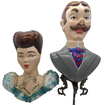Vintage Hand-Painted Victorian Fancy Couple Ceramic Wall Busts Collectible - Image 1 of 4