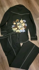 Vtg 70's Western Dolly Parton Style Embroidered pant Suit Rockabilly Black 
