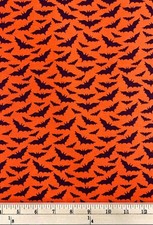 Halloween Flying Bats on Dark Orange 100 Cotton Fabric