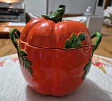 VINTAGE MARUHON WARE TOMATO/PUMPKIN BOWL W LID & HANDLES JAPAN 