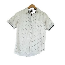Hudson & Barrow Men's Casual Short Sleeve Shirt Cream w Navy Sunglasses Size L