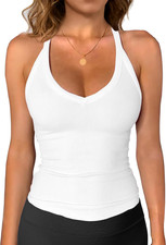 Womens Spaghetti Strap V-Neck Ribbed Tank Tops for Women 2026 Slim Fitted Soft C