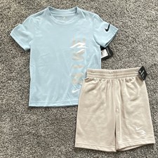 NIKE 3 BRAND LIGHT BLUE  TAN 2-PIECE T-SHIRT  SHORTS SET. SIZE 7. BOYS.