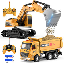 Remote Control Excavator and Dump Truck Toy Set - RC Construction Vehicles Toy w