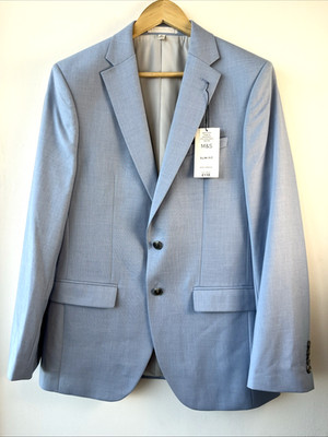 M&S - HERREN BLAZER SLIM FIT MIT STRETCH - NORMALE LÄNGE - GR. 40 - BLAU