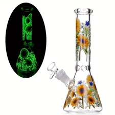 11in Glass Bong Hookah Water Pipe Smoking Beaker Bubbler Glow In Dark Bongs 14mm