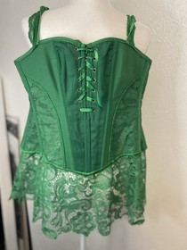 Green Lace Corset Medium Faux Leather with Ties Back Zipper Gothic Steampunk