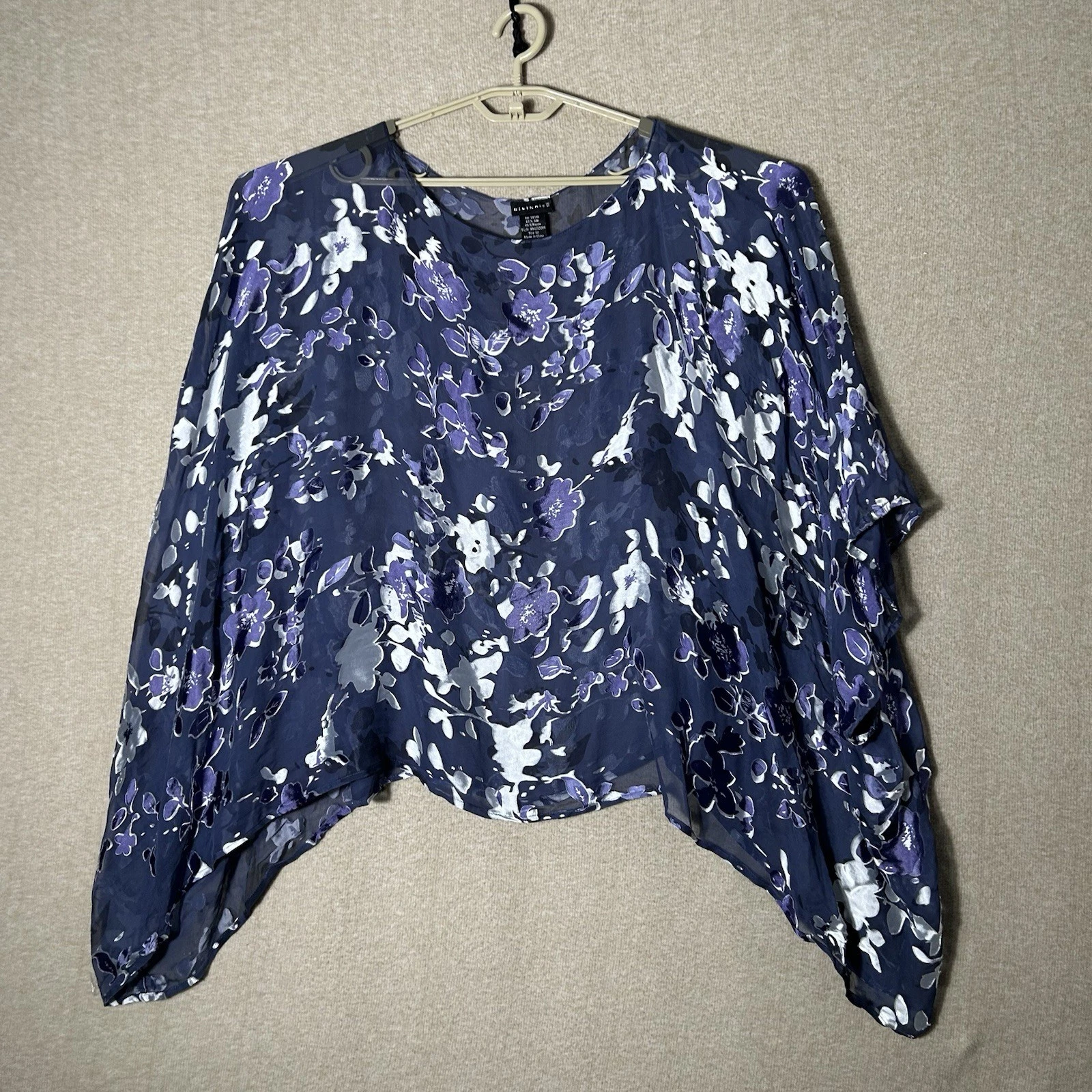 Citiknits Kimono Shawl Silk Blend Size 3X Sheer Floral Cover Poncho Cape Drape