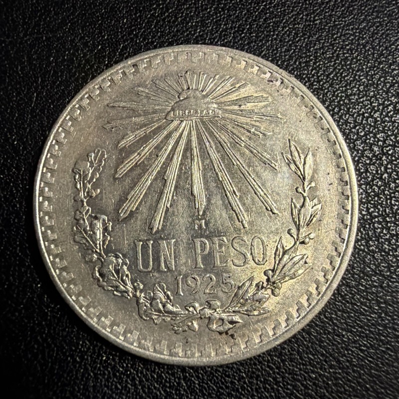 Mexico 1 Peso 1925 .720 Coin Silver, Key-Date, Un Peso Plata .720   F7593