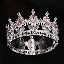 Silver and Pink Crown Tiara with Pink Gemstones