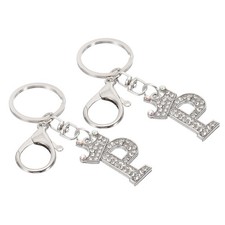 Initial Letter Keychain, 2 Pcs Letter P Crown Design Charm, Silver Tone