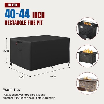 44'' Fire Pit Cover Rectangular Waterproof Heavy Duty Outdoor 44''x34''x25'' 420D