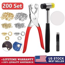 1/2 Grommet Pliers Tool Kit Hammer, Hole Punch,Snap Button Leather Craft 200 Set