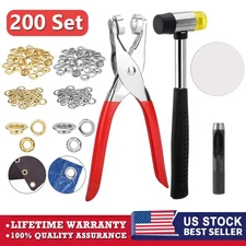 1/2 Grommet Pliers Tool Kit Hammer, Hole Punch,Snap Button Leather Craft 200 Set