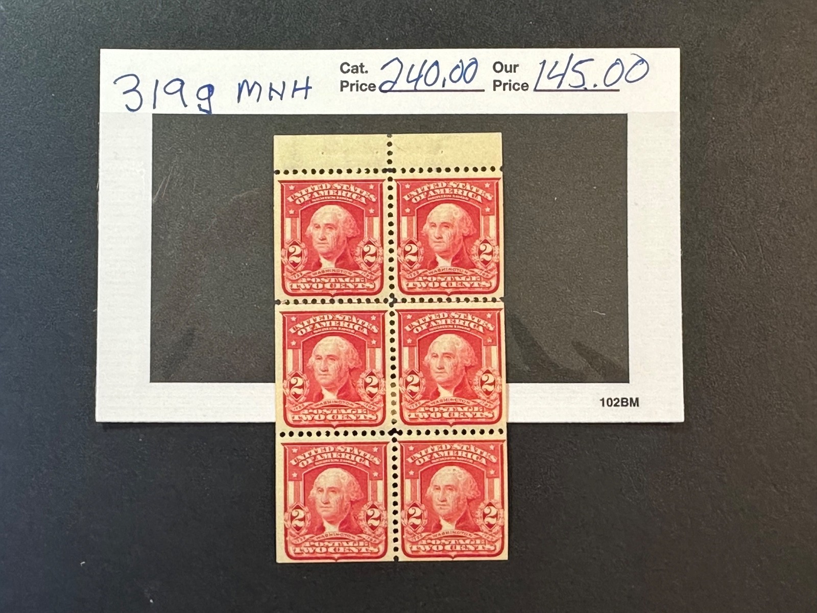 Scott # 319g  MNH   2024 Scott Catalogue Value $ 240.00