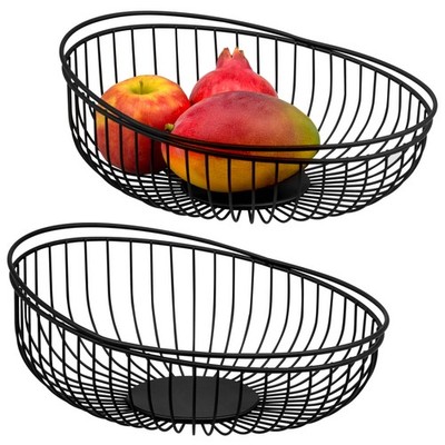 eluno Obstkorb - Brotkorb 2er Set, runde Obstschalen aus schwarzem Metall
