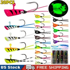 20PCS Glow in The Dark Ice Fishing Jigs Set Ice Fishing Lures Kit Ice Fish Gear 