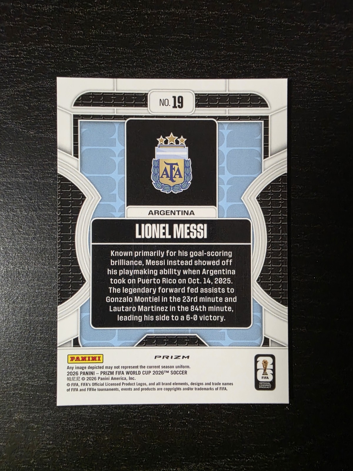2026 Panini Prizm World Cup Lionel Messi Phenomenon Silver Refractor Argentina view 2