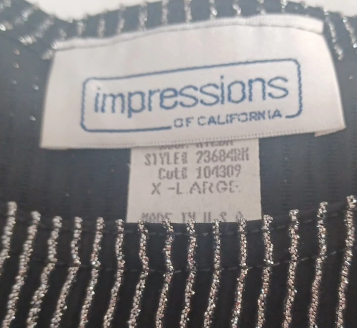 Top Impressions California De Colección Negro Brillo Metálico Talla XL Elástico Rayas EE. UU. Foto 3 de 4