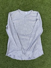 American Apparel Men’s L Gray Waffle Knit Thermal Henley Shirt Made in USA