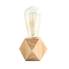 Small Wood Table Lamp, Bedside Lamp with Diamond Wooden Base E26 60W