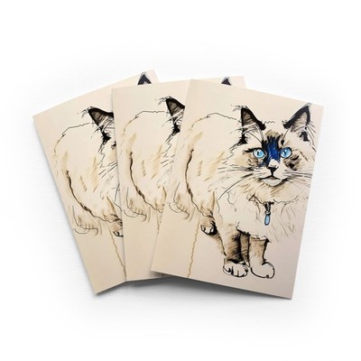 Blue Point Stoffpuppe Katze Grußkarte Bleistiftskizze jeder Anlass 3er Set leer