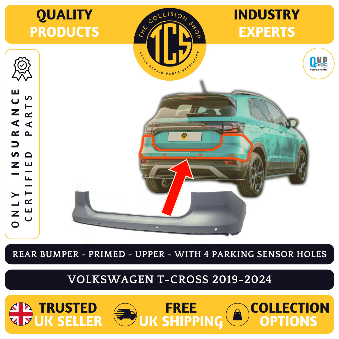 FITS VW  T-CROSS 2019-2024 REAR BUMPER PRIMED UPPER + 4 PDC INSURANCE CERTIFIED