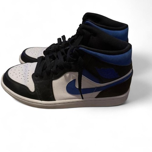 Used Air Jordan 1 Mid Black Blue White Size 9.5 US Men's - Picture 5 of 8