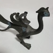 Bronze Statue Phoenix 8.7 inch Antique Japanese Figurine Divine Beast Figurine