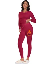 Thermal Long Johns for Women - Fleece Lined Leggings  Shirt Set, XL