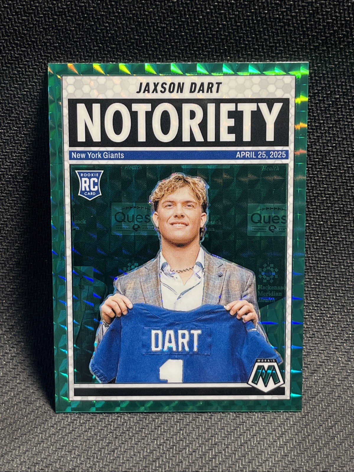 2025 Panini Mosaic Jaxson Dart Rookie Notoriety Green Mosaic New York Giants