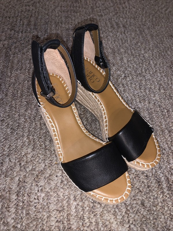 Franco Sarto Clemens Black Bazini Leather Wedge Sandals