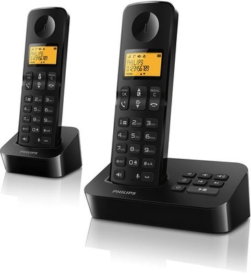 Philips Schnurlostelefon Festnetz D2652B/01 Dual Anrufbeantworter 2 Mobilteile