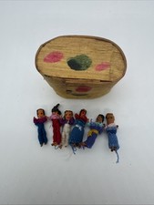 Guatemalan Worry Wish Stress Dolls Wooden Box With 6 Tiny Mini Handmade 1.25"