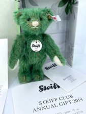 Steiff Club 2014 Teddy Bear Green Mohair 10cm Loyalty Gift Box Cert ID Button