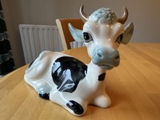 Vintage Studio Szeiler England Ceramic Cow Black Spots Blue Nose Ears