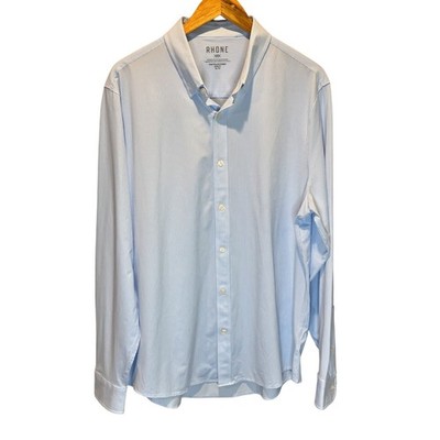 Rhone Commuter Blue & White Slim Fit Stretch Long Sleeve Button Down Shirt - XL