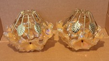 ​Pair Vintage 70s Iridescent Flower Lampshades - Retro Kitsch Lucite Lotus Petal