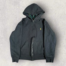 Polo Ralph Lauren Full Zip Hoodie Black Yellow Pony Logo Youth L 14  16 Plaid