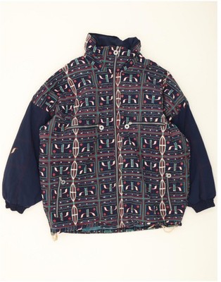 VINTAGE Mens Bomber Jacket UK 40 Large Navy Blue Geometric Nylon AG01