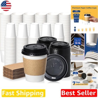 8 Oz Disposable Coffee Cups, 500pk, Leak-Proof, Insulated Sleeves, BPA-Free, ...