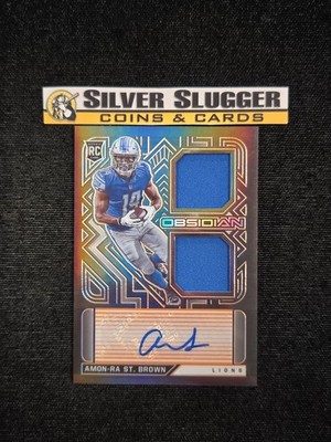 2021 Amon-Ra St. Brown Panini Obsidian Jersey Patch Auto Orange /99 RC RPA Lions