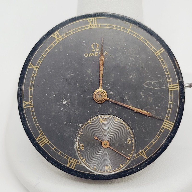 Vintage Omega 15 Jewel Pocket Watch Movement Black Dial Parts Repair Serial 9127