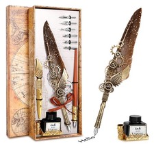 Feather Quill Pen and Ink Set - Calligraphy Dip Pen Antique Feather Pen Set