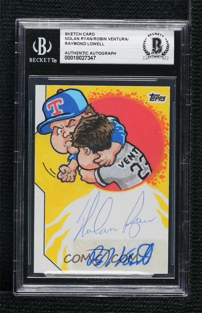 2020 Topps Nolan Ryan Robin Ventura GPK Signed Auto Original Art Sketch 1/1 BAS